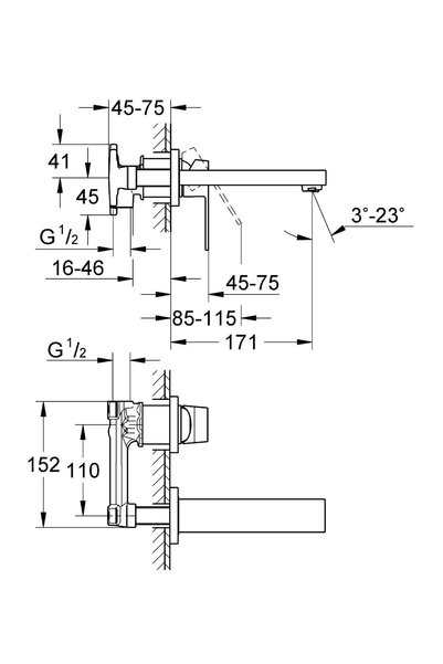 Grohe Eurocube İki Delikli Duvardan Lavabo Bataryası - 19895000