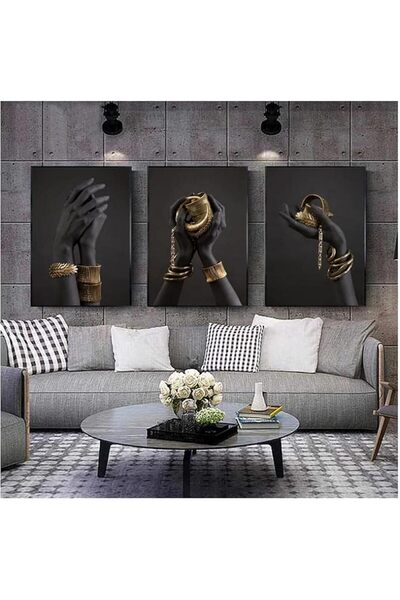 BPA ® Black Woman'S Hand Print Canvas Painting Gold Jewelry Posters And Prints