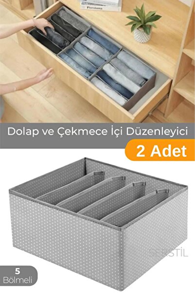 Serstil 2 Adet - 5 Bölmeli Katlanabilir Kumaş Saklama Kutusu Dolap İçi Düzenl...