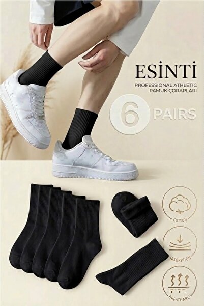 Esinti 6 Pairs Men's and Women's Cotton Pack College Socks Black Unisex Sport...