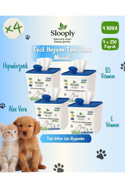 Slooply Premium 4 x 250 Yaprak- Evcil Hayvan Kedi Köpek Pati ve Vücut Temizle...