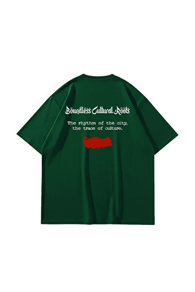 Sekizbiraltı Cultural Roots Printed Oversized Unisex Green Tshirt