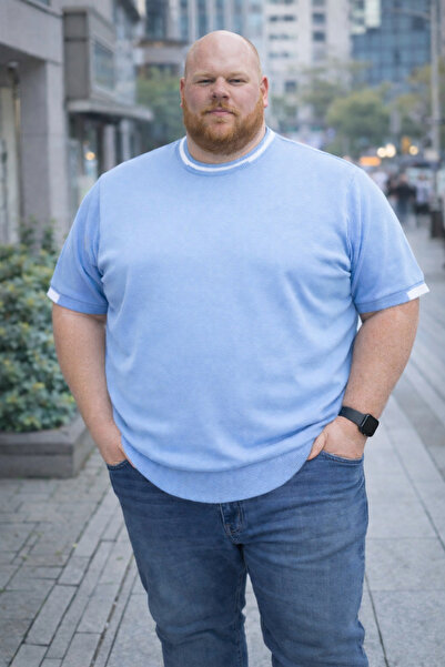 Maccali Men's Plus Size Summer Knitwear Blue T-Shirt