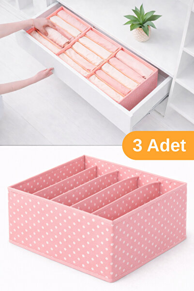 Serstil 3 Adet - 5 Bölmeli Katlanabilir Kumaş Saklama Kutusu Dolap İçi Düzenl...