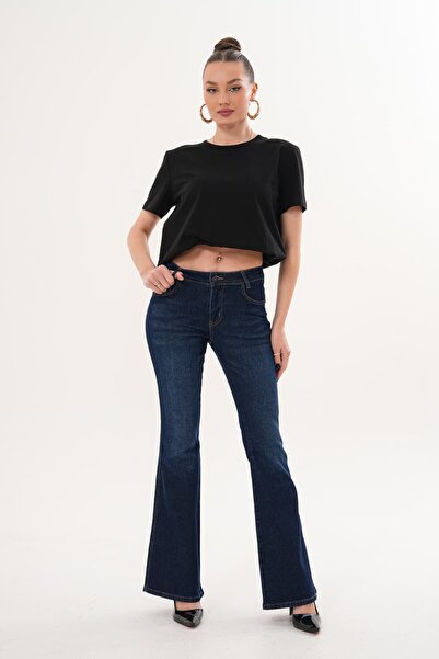 6042 - Kadın Düşük Bel Stretch Fit İspanyol Paça Jean Kot Pantolon