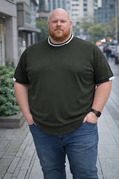 Maccali Men's Plus Size Summer Knitwear Khaki T-Shirt