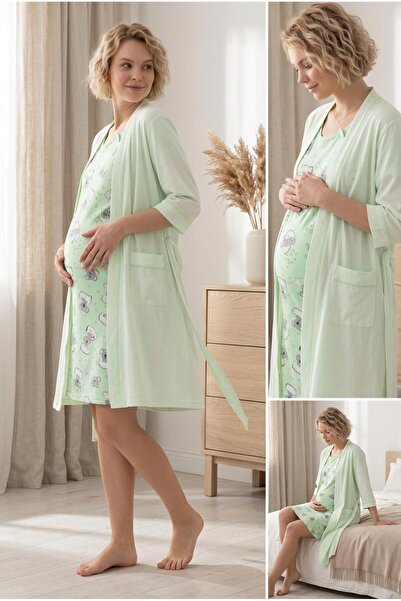 cotonhause Set de cămașă de noapte pentru maternitate verde mentă cu model C3...