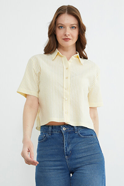 Fulla Moda Striped Oversize Crop Shirt