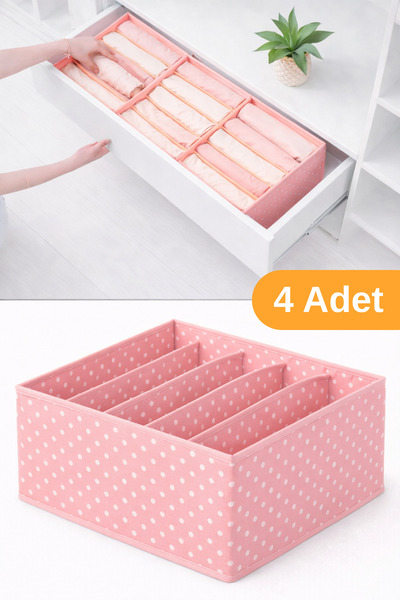 Serstil 4 Adet - 5 Bölmeli Katlanabilir Kumaş Saklama Kutusu Dolap İçi Düzenl...