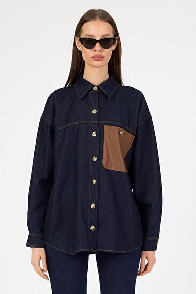 ABOUT US CEP piele CĂMAȘĂ CU DETALII ȘI FORMĂ RELAXATĂ # 34503