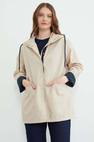Fulla Moda Snap-Fastened Hooded Parachute Fabric Trench Coat