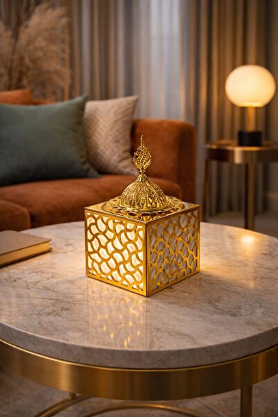 LAZORİAE Dekoratif Altın Renk Oryantal Buhurdanlık Tütsülük 8x8x8 cm
