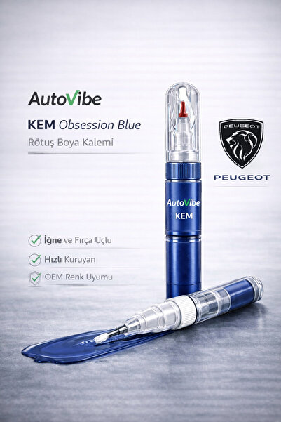 AutoVibe Peugeot Rötuş Boya Kalemi KEM Obsession Blue Obsession Mavi 2Si1Arad...