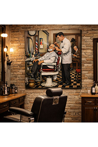 EvimeTablo Retro Berber Sahnesi Kanvas Tablo – Nostaljik Dekoratif Duvar Tabl...