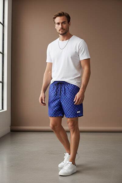 Piyera شورت سباحة رجالي منقوش سريع الجفاف شورت صيفي للشاطئ بخصر مطاطي ورباط-6020