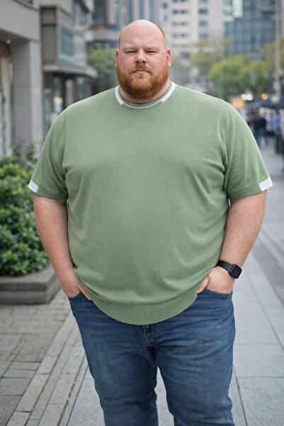 Maccali Men's Plus Size Summer Knitwear Green T-Shirt