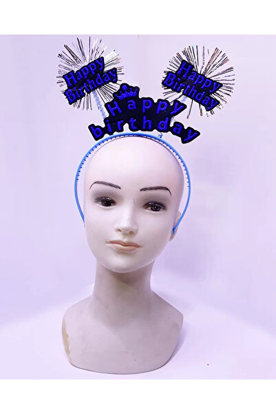 Go İthalat Happy Birthday Written Tasseled Neon Blue Color Birthday Crown 22X...