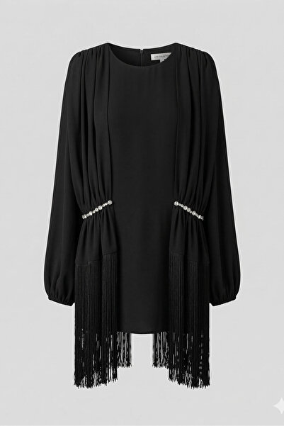 Senna Design Women's Enola Stone Embroidered and P Tasseled Set - Black