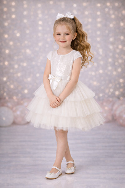 RUMİ KİDS Kız Çocuk Tokalı Kollu Abiye Parti Doğumgünü Elbisesi Eteksiz