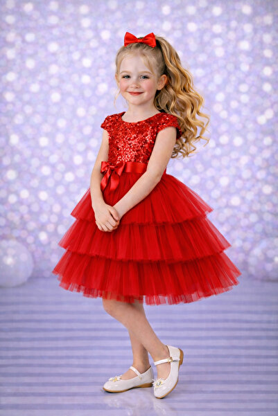 RUMİ KİDS Kız Çocuk Tokalı Kollu Abiye Parti Doğumgünü Elbisesi Eteksiz