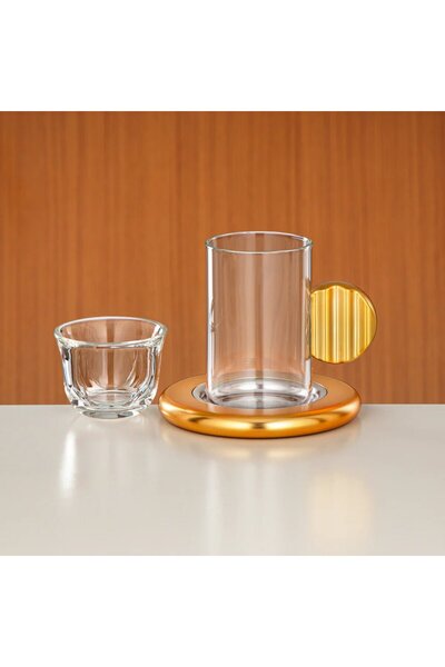 Almarjan Tea & Coffee Set 18 Pieces Nickel & Matt Gold