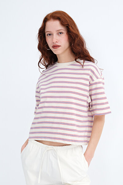 Addax guler rotund cu dungi tricou P10681