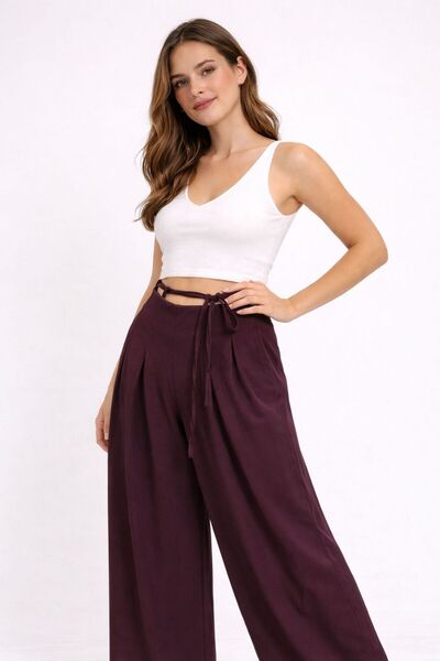bobitex High Waist Binding Zip Detail Wide-Leg Palazzo Pants
