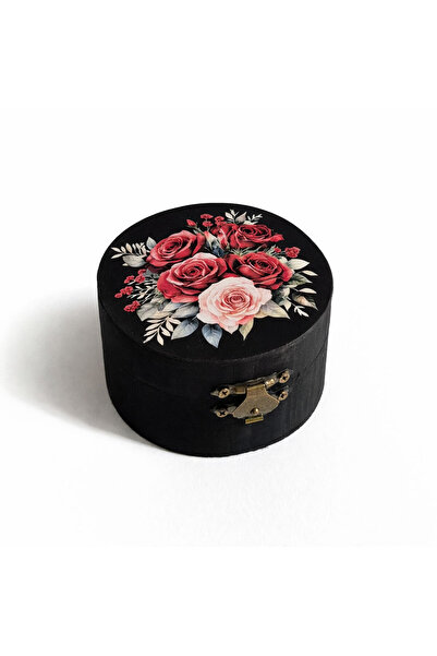 CrisArtDeco Round Wooden Box with Rose Bouquet