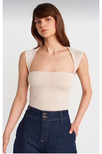 Bade Butik Bež bluza sa leđima Na vezivanje Skraćeni kroj