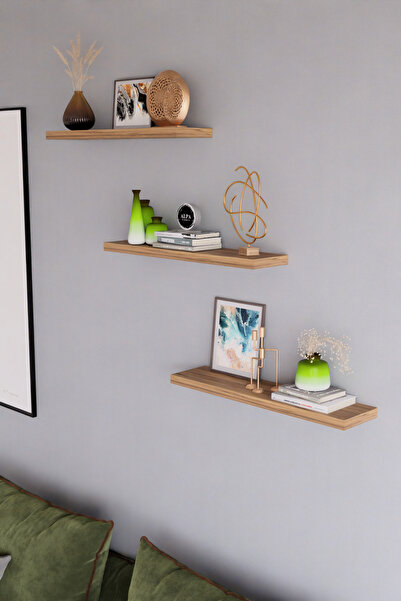 alpaevmobilya Minimal 3'lü Duvar Rafı Seti Dekoratif Raf 50x15 cm