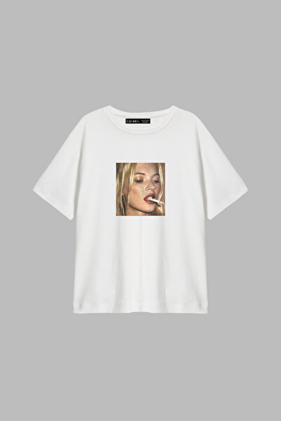 CİNEMA MODA Γυναικείο μπλουζάκι Kate Smokin με τύπωμα Relaxed Fit Λευκό