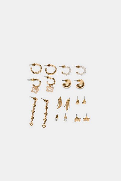 Stradivarius Set of 9 butterfly and faux pearl earrings