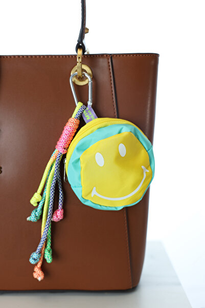 E MODA Zippered Mini Bag Accessory with Smiling Face Figure