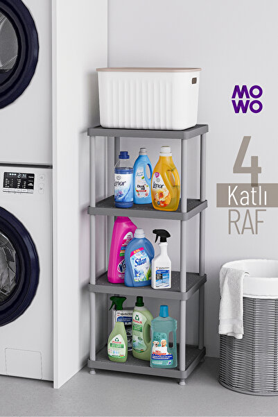 Mowo Home 4 Katlı Gri 40x33 Portatif Organizer Plastik Mutfak Banyo Dolap Raf...