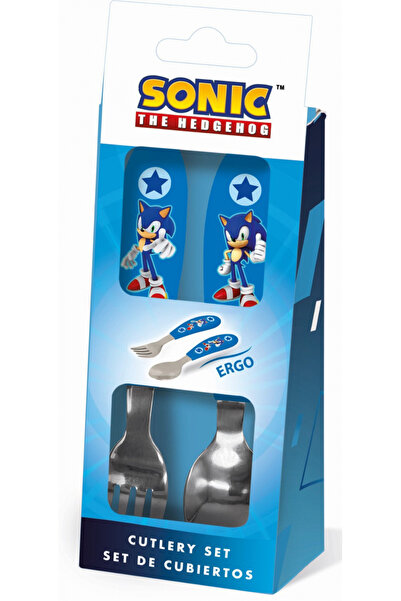 Sonic Set of 2 ergonomic cutlery, fork and spoon for children Speed 20x7 cm Blue
