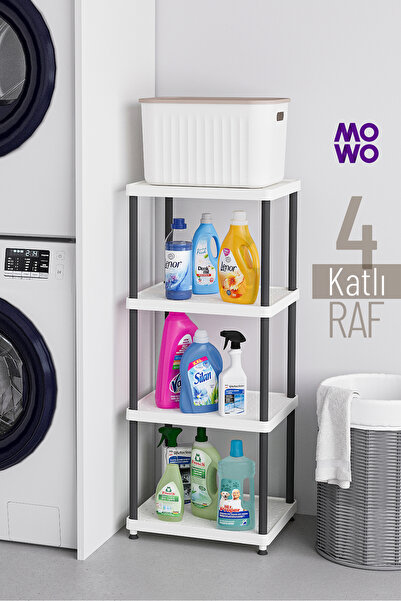Mowo Home 4 Katlı Beyaz-Siyah 40x33 Portatif Organizer Mutfak Banyo Dolap Raf...