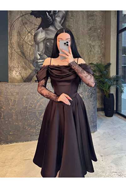 missswans Milleri Kolları Dantel İp Askılı Korse Görünümlü Midi Boy Saten Abi...