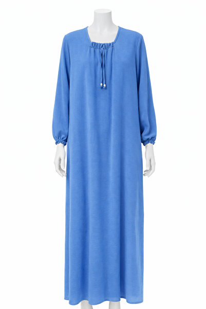 zehra butik KADIN BÜYÜK BEDEN BÜZGÜ DETAYLI BAĞCIKLI ANNE TESETTÜR ELBİSE