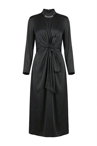 Senna Design Women's Long Sleeve Dress with Waist Detail - Black
