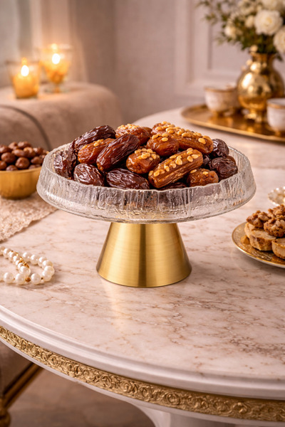 Dania Luxury glass serving dish with a gold metal base – 22 cm | 13 cm high 🍰