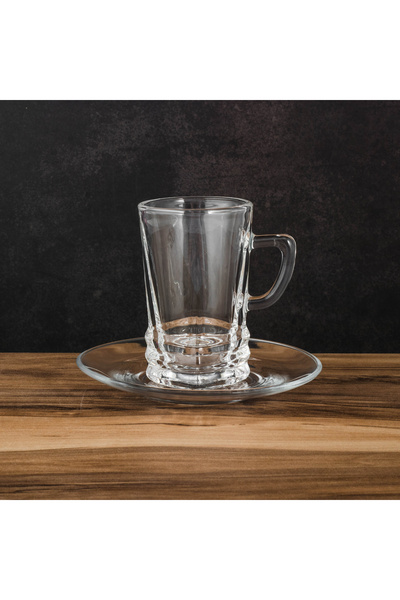 Dania Glass coffee cup and saucer set – 6 pieces, elegant design | 9 cm tall ☕