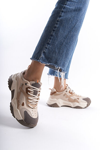 DELSOLERA Women's Beige Brown Daily High Sole Stylish Lace-Up Comfortable Ort...