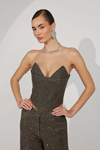 NOK İSTANBUL Diamond Icon Denim Bustier DARK GREEN