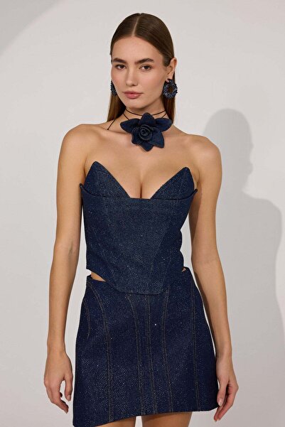 NOK İSTANBUL Diamond Icon Denim Bustier Dark Blue