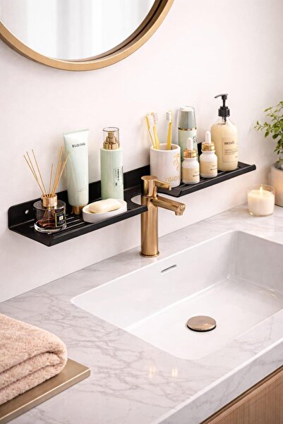 LAZORİAE Raft metalic modern pentru baie 50 cm – Raft organizator de perete p...