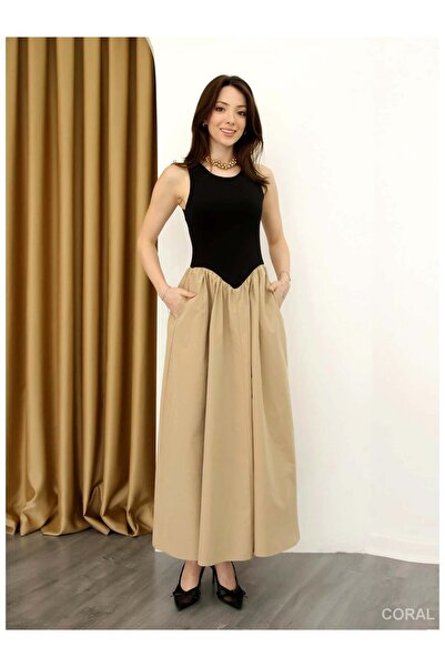 Coral Penyeli Sleeveless Dress 37231 Black / Beige