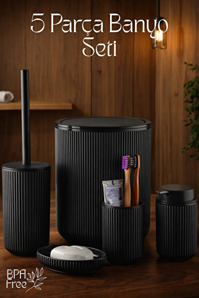 GİNZAMAİSON 5 Parçalı Banyo Seti - Çöp Kovası, Tuvalet Fırçası , Sıvı Sabunlu...