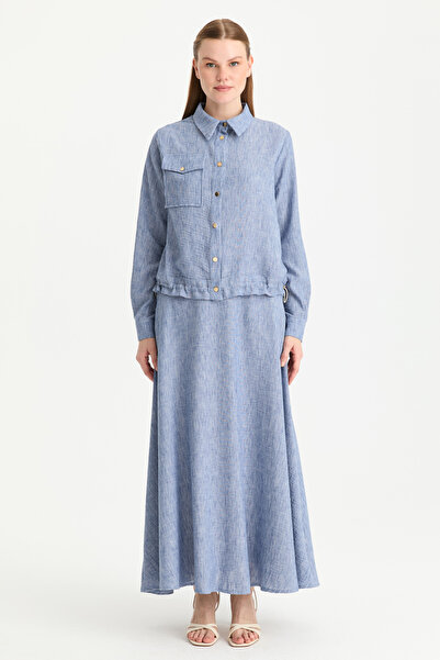 Esswaap Cep Detaylı Etekli Takım İndigo