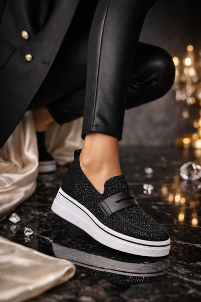 PREMIO PRIVE BRAND Pantofi Dama Sport Negri din Material Textil