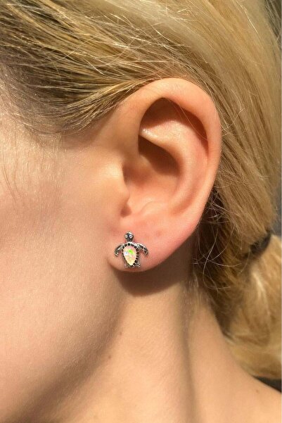 Spossy Silver Jewelry 925 Ayar Gümüş, Silver, Pembe Opal Taşlı Kaplumbağa Küpe
